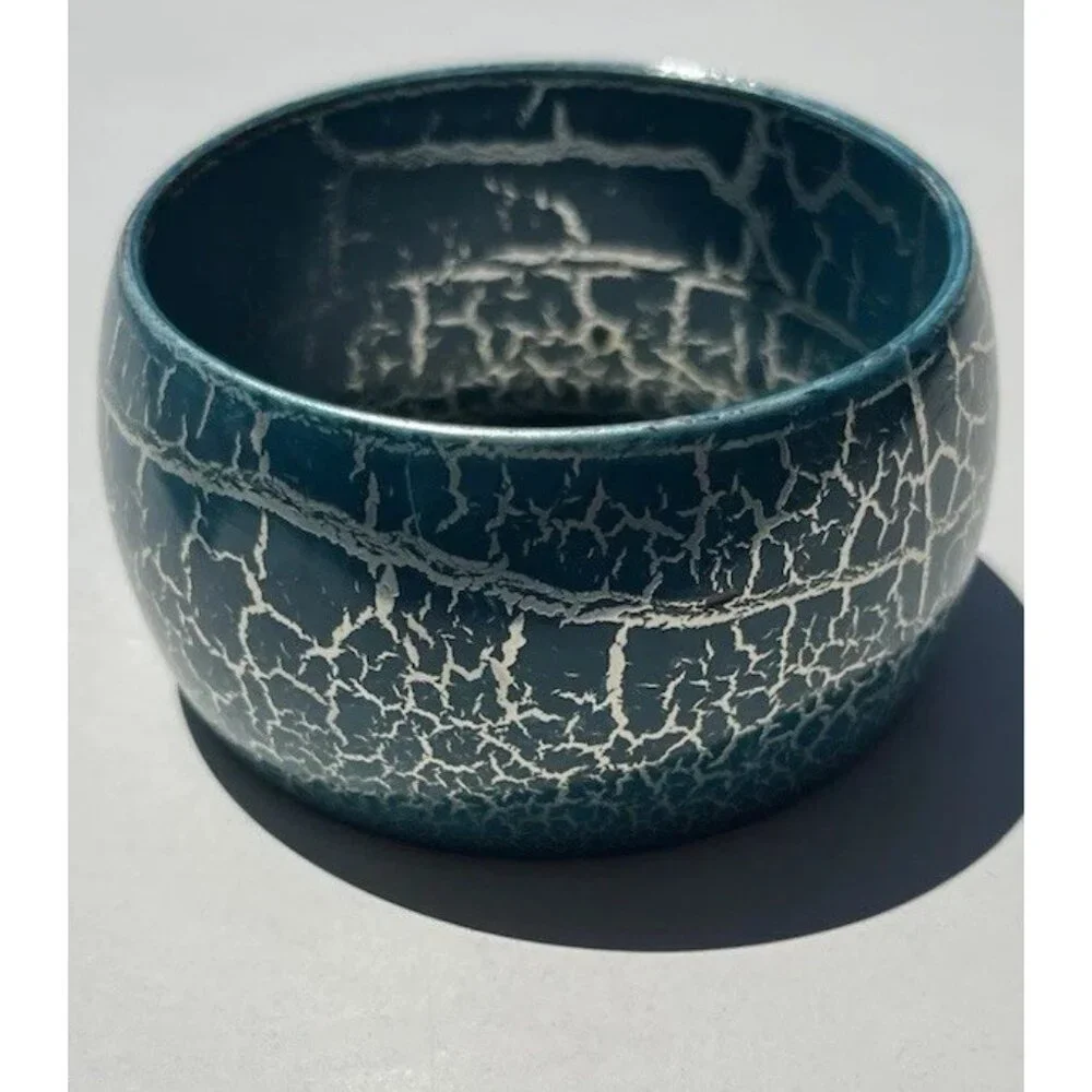 Wide Chunky Cracked Effect Quality Bracelet Bangle cuff bracelet Blue Green Sz 8